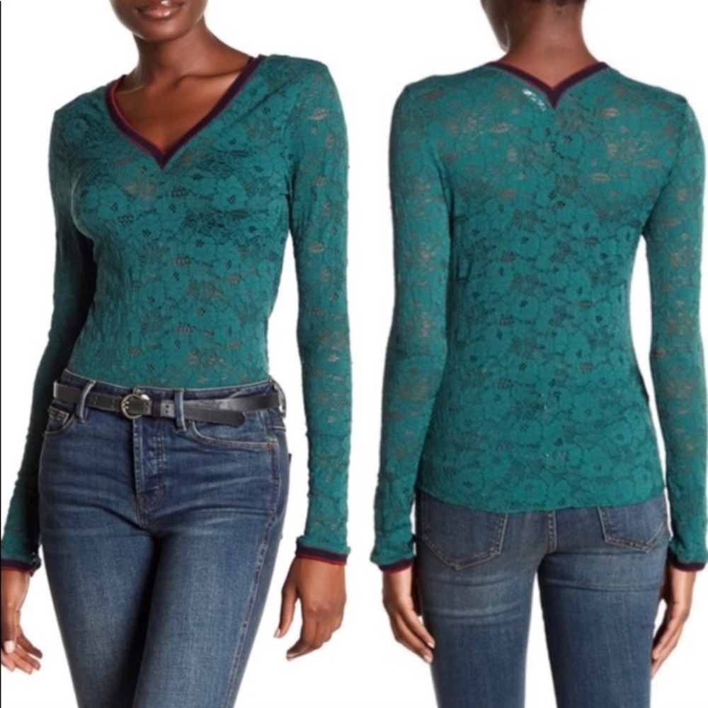 •Intimately Free People Green Lace Top